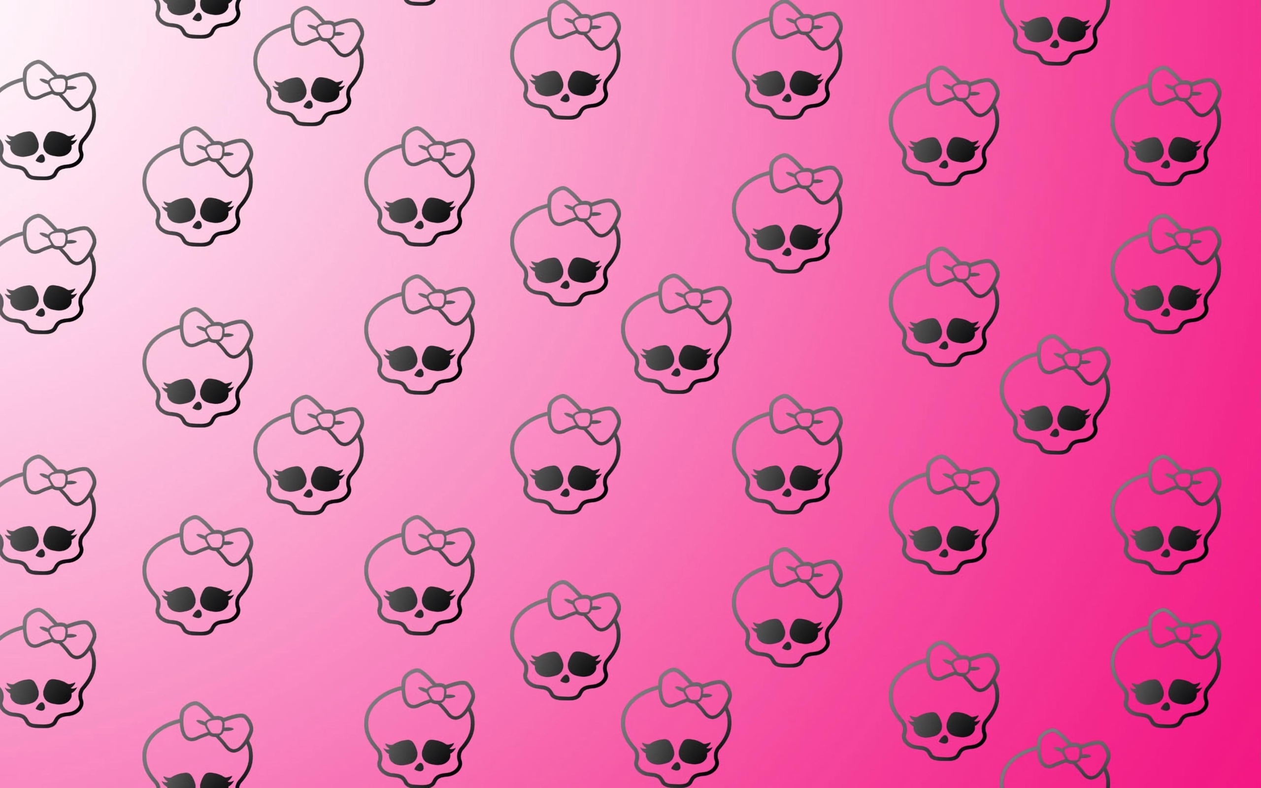 Черепа с бантами на розовом фоне