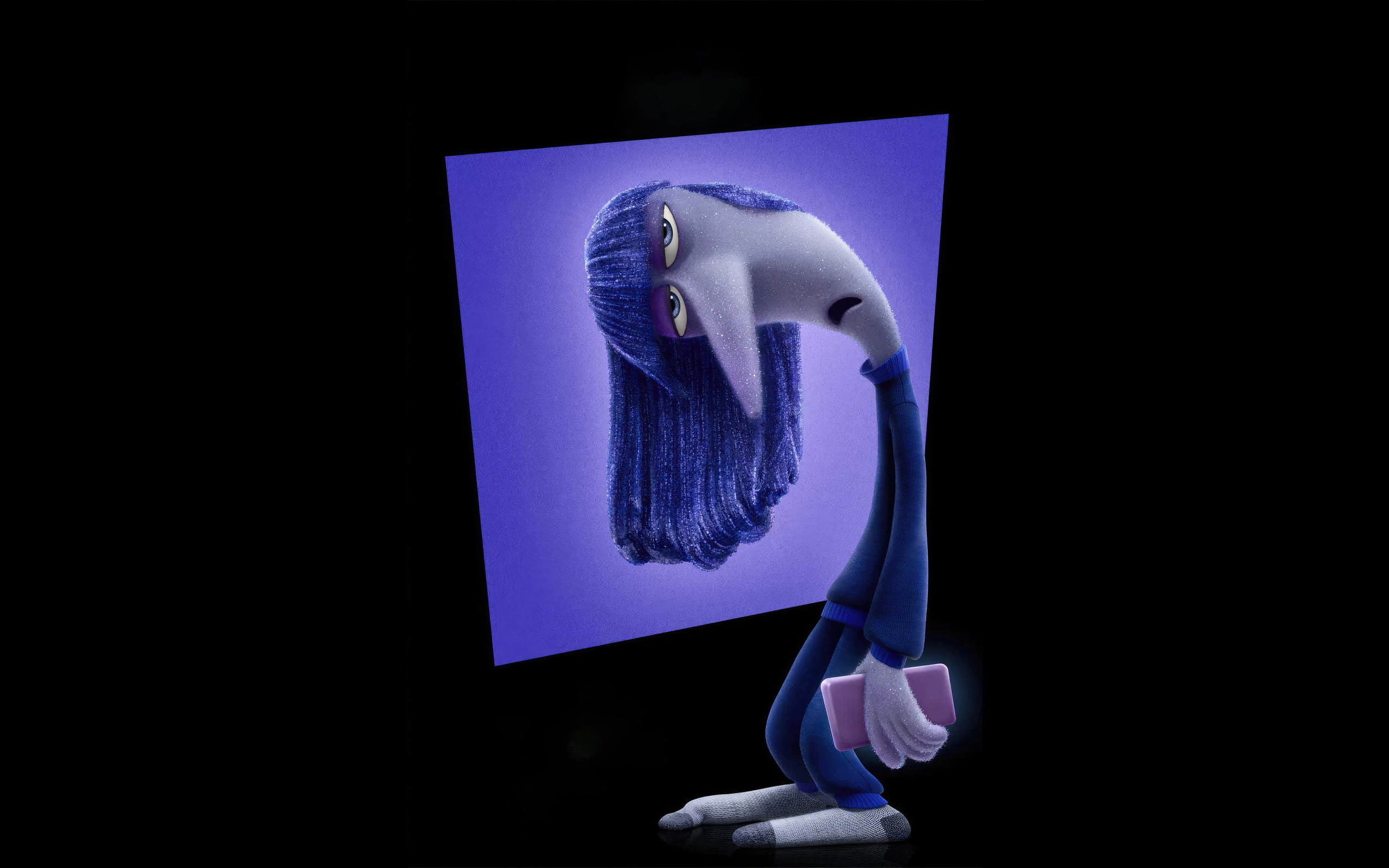 Персонаж Хандра нового мультфильма Головоломка 2 на черном фоне, 2024