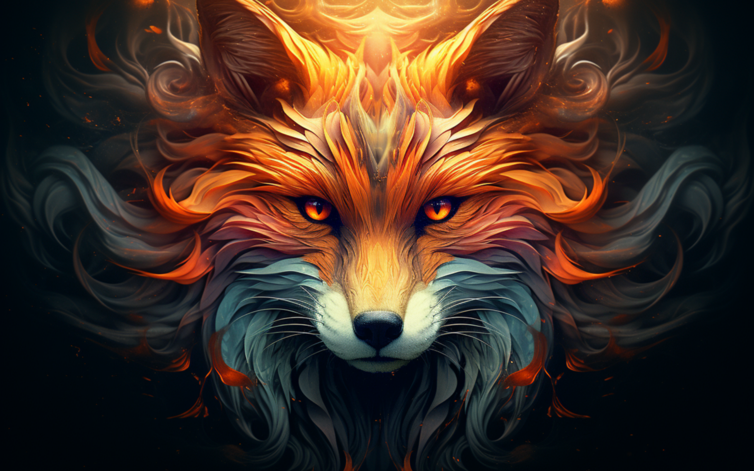 Красивый нарисованный огненный лис