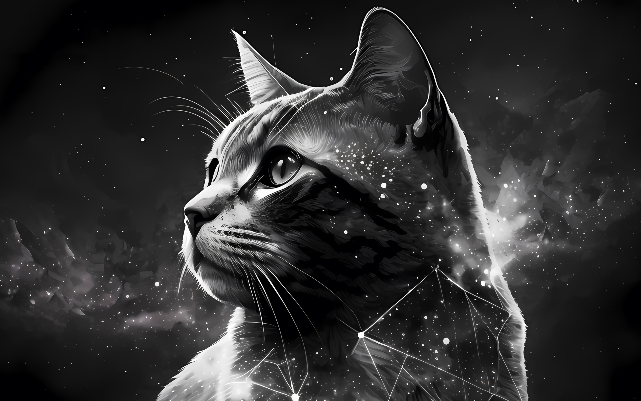 Нарисованный звездный кот на сером фоне