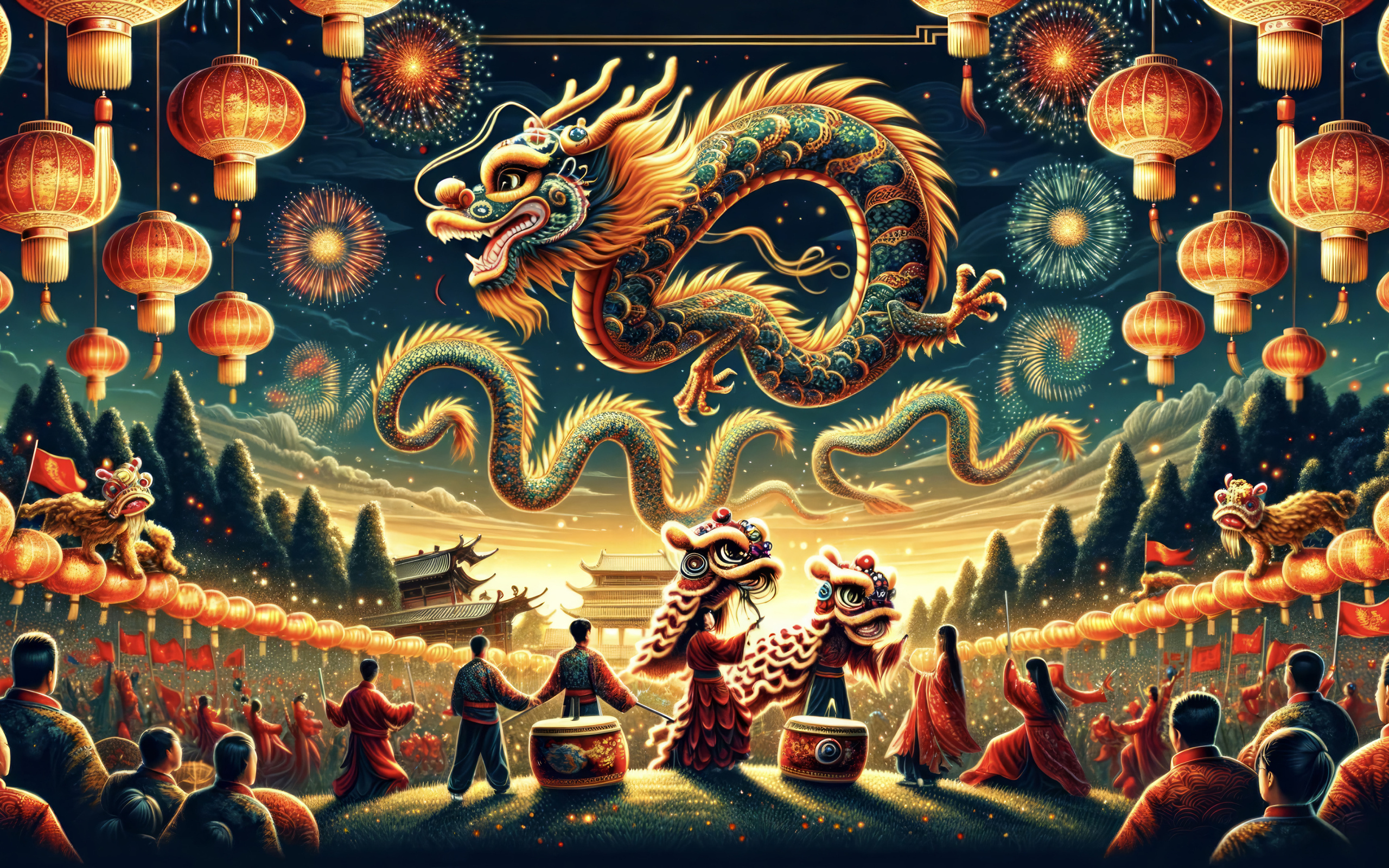 Счастливое празднование года дракона в Китае