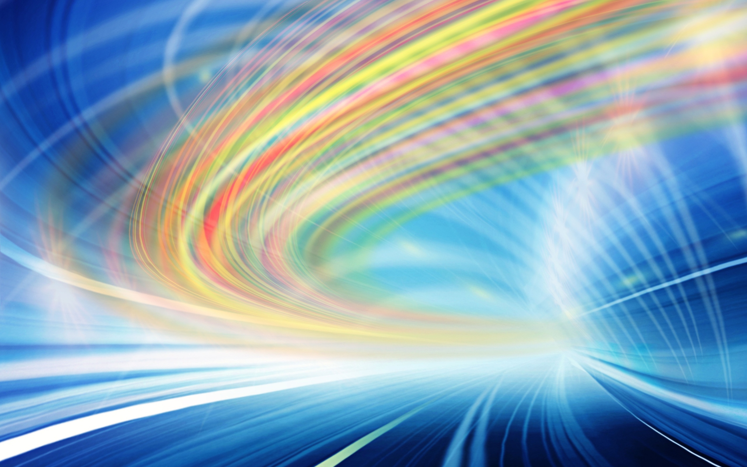 Радужные абстрактные волны на голубом фоне