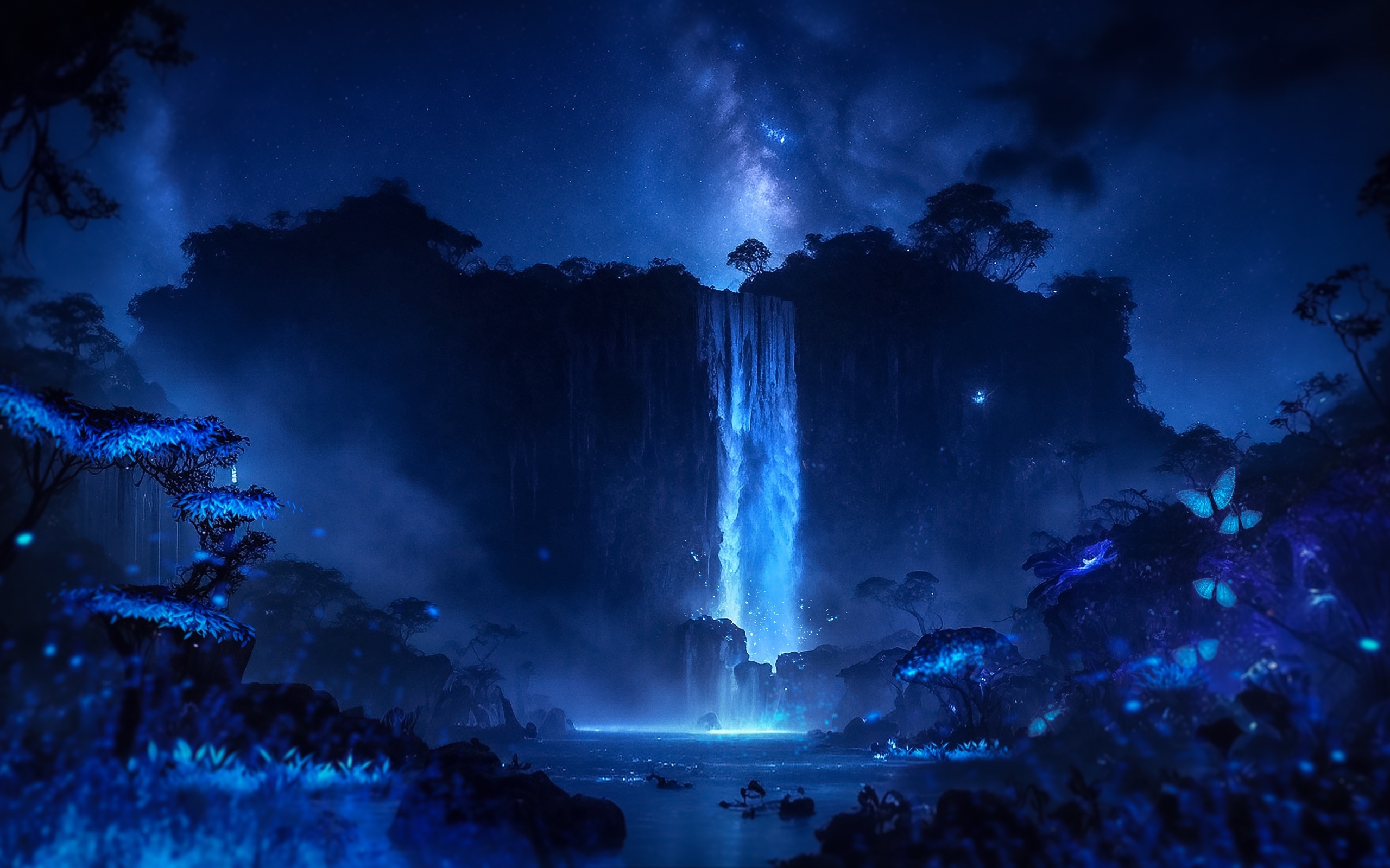 Фантастический водопад стекает с утеса в реку