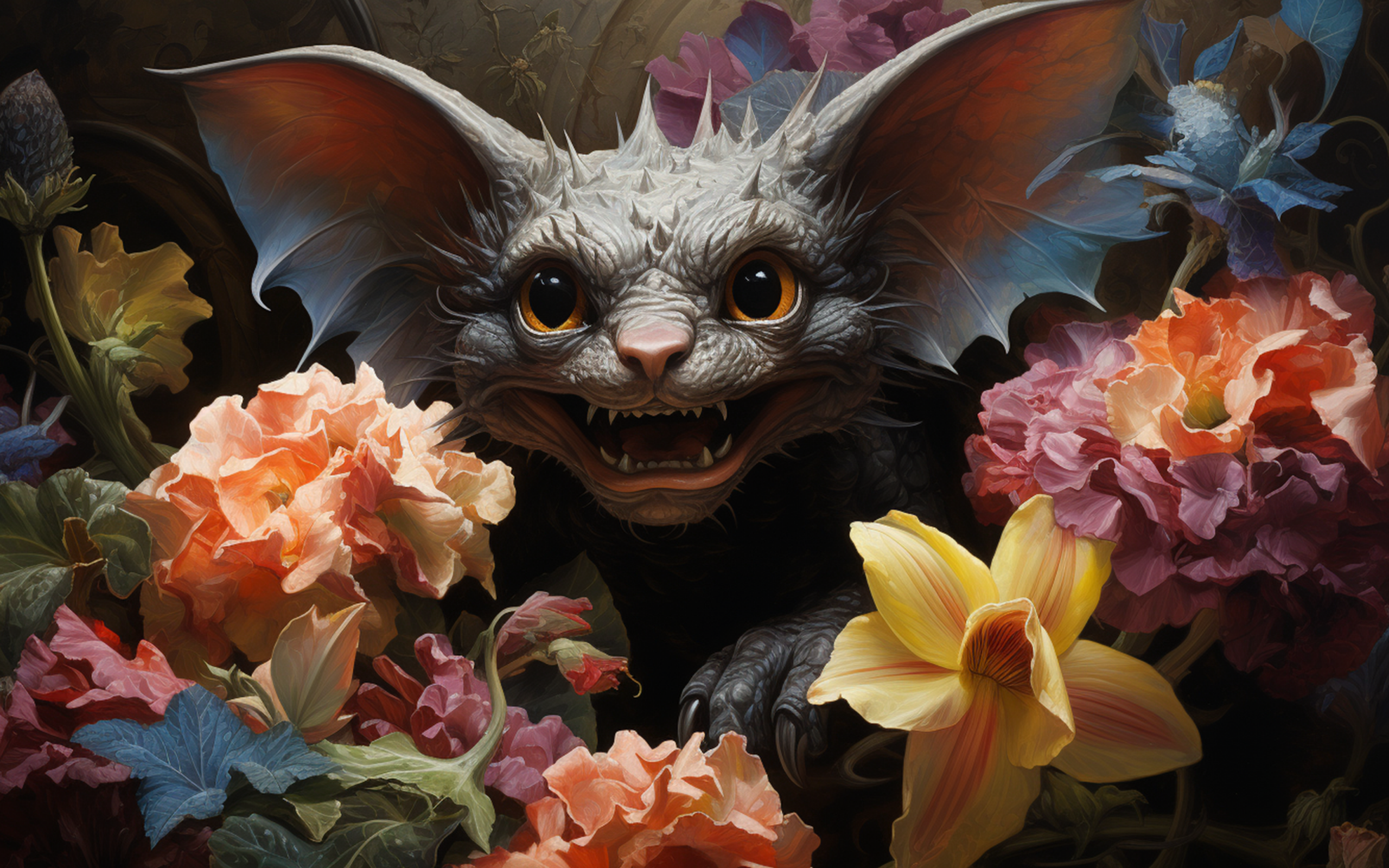 Злая летучая мышь в цветах