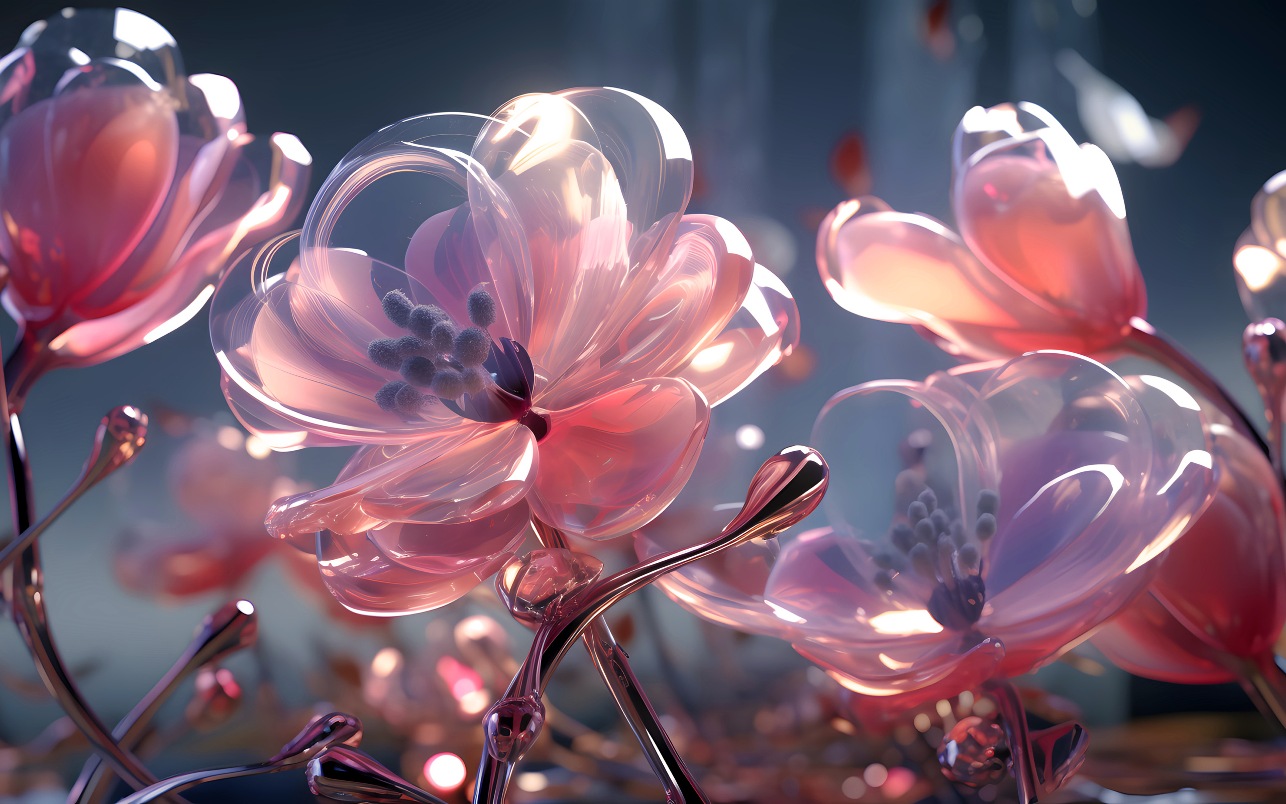 Фантастические стеклянные розовые цветы