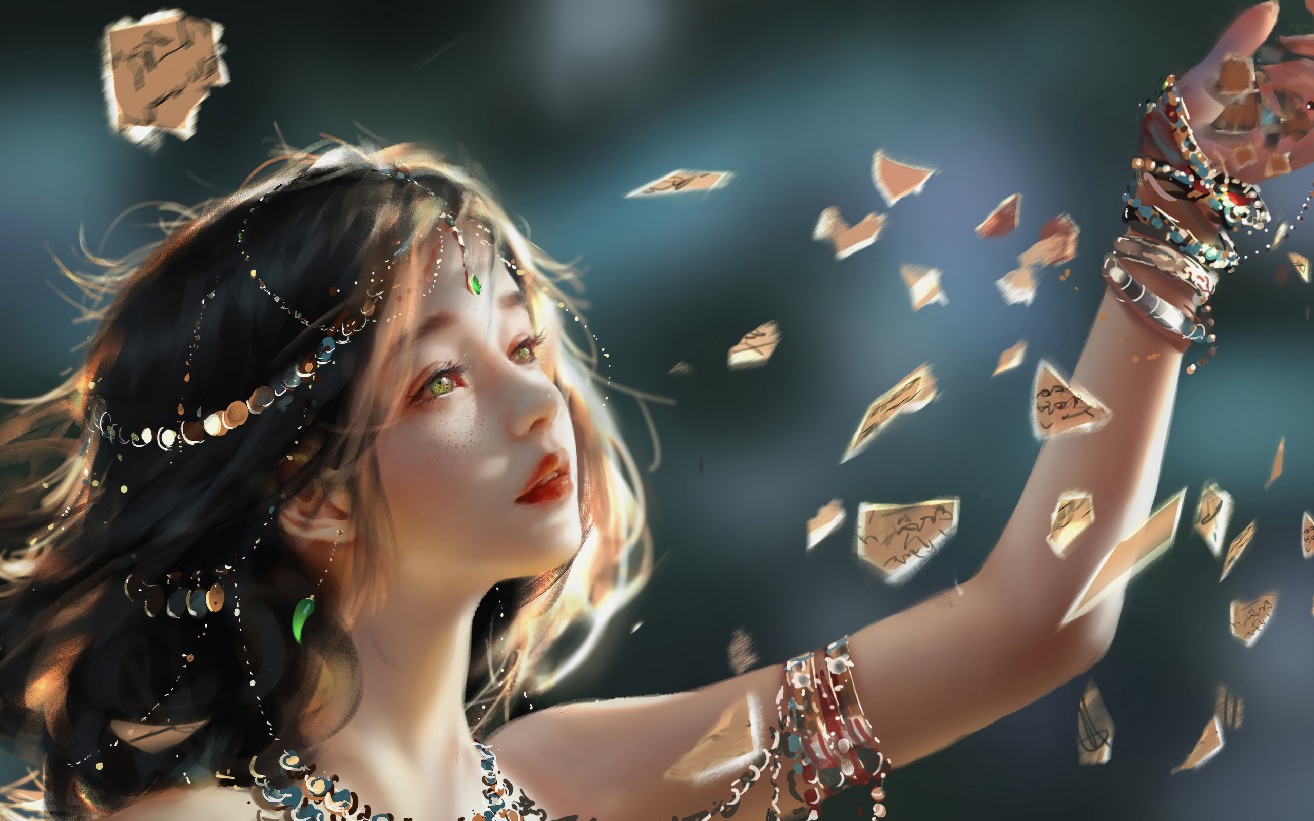 Фантастическая девушка аниме с украшениями на теле