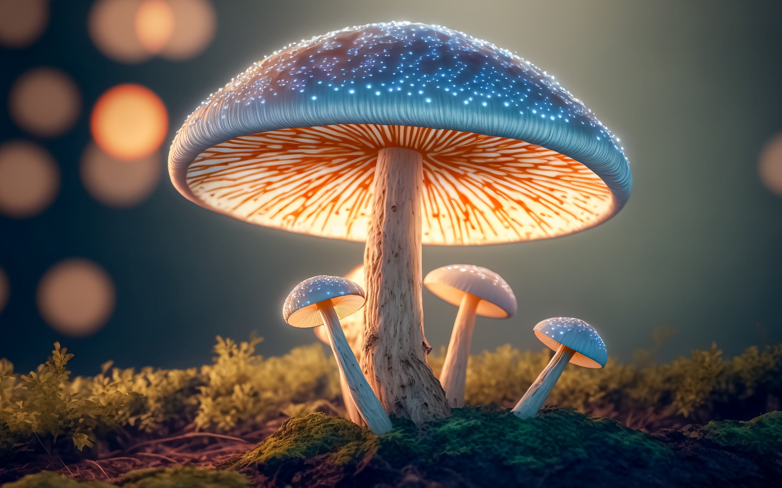 Волшебные светящиеся грибы в лесу