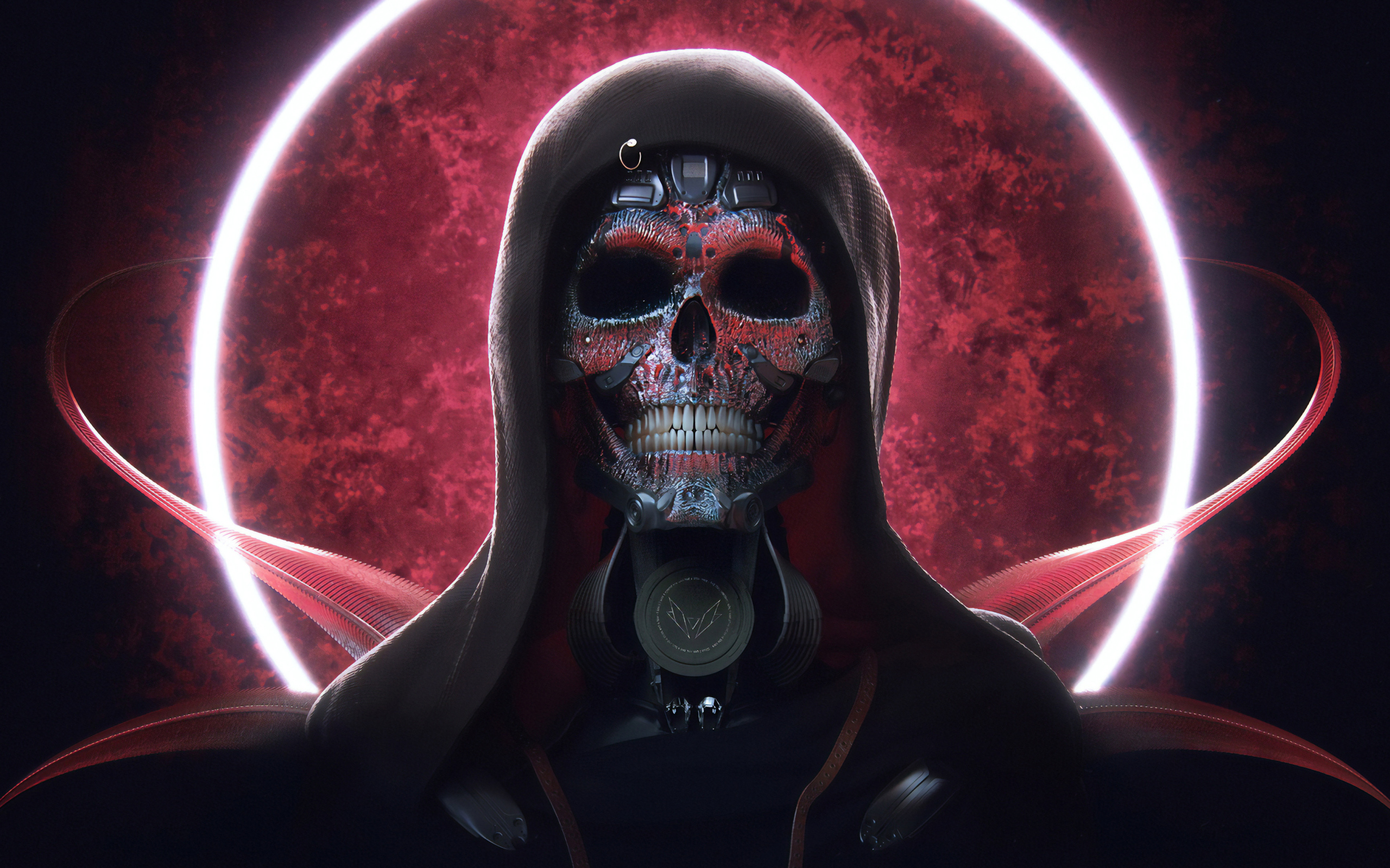 Скелет в плаще на фоне красного круга