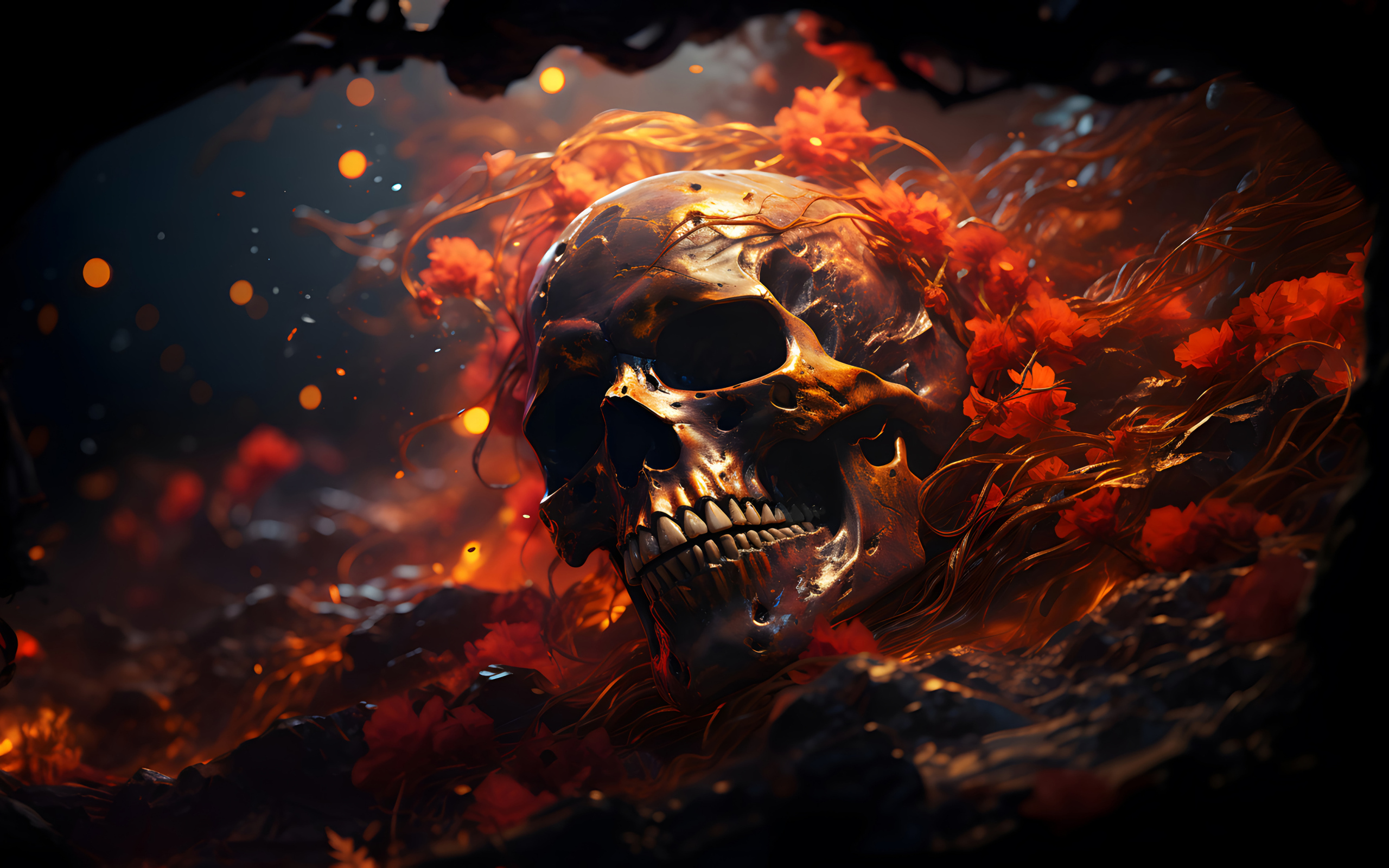 Череп зарастает лианами на земле