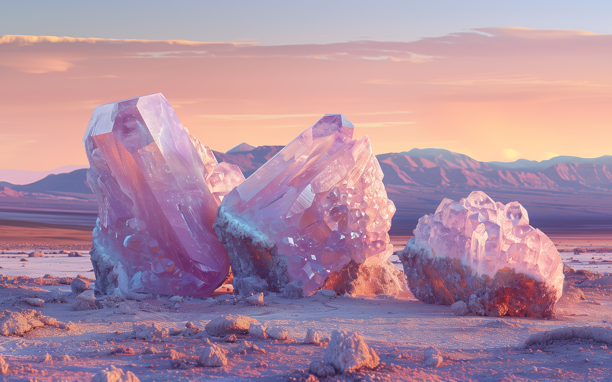 Большие розовые минералы на песке