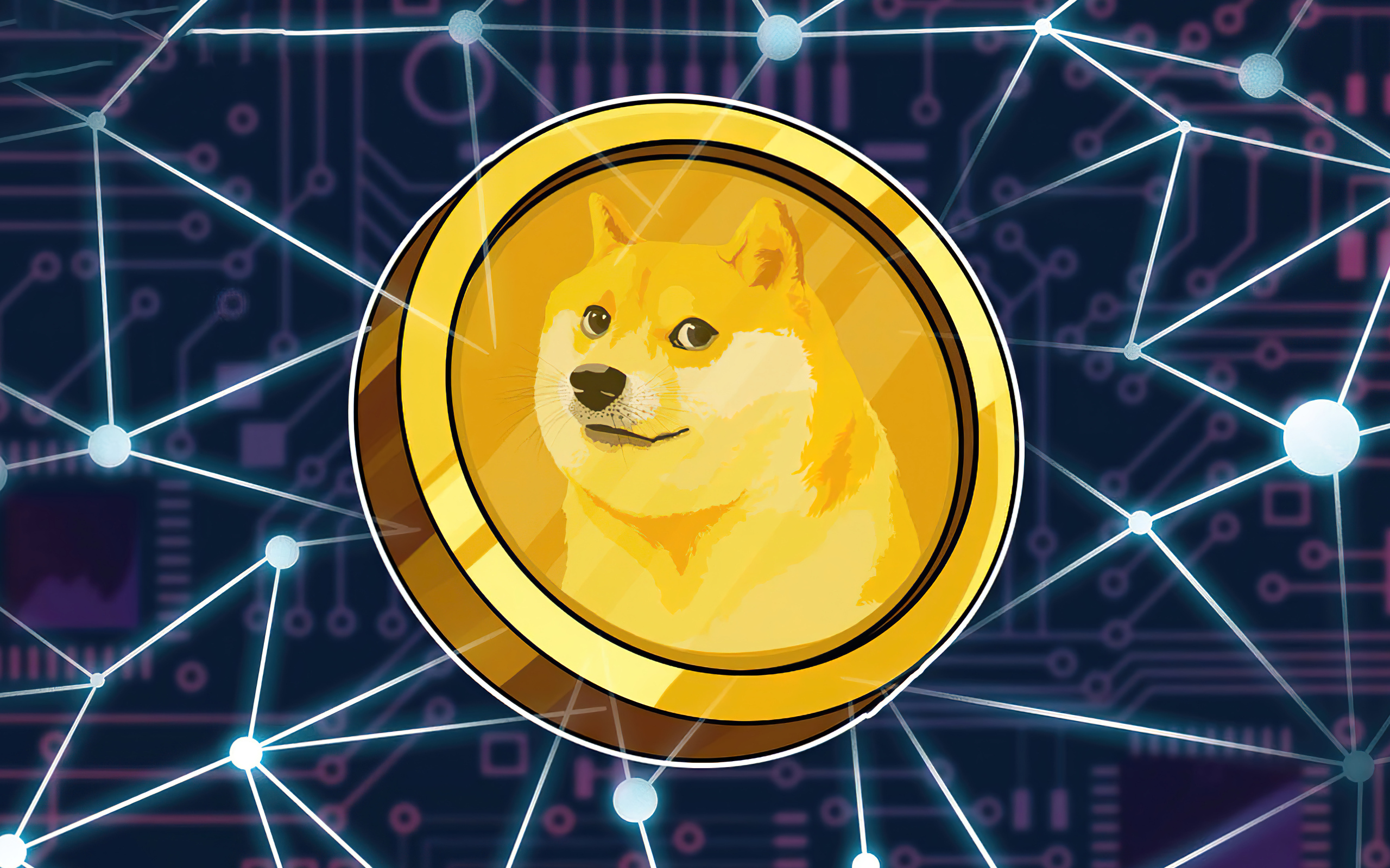 Монета dogecoin на фоне с  сеткой