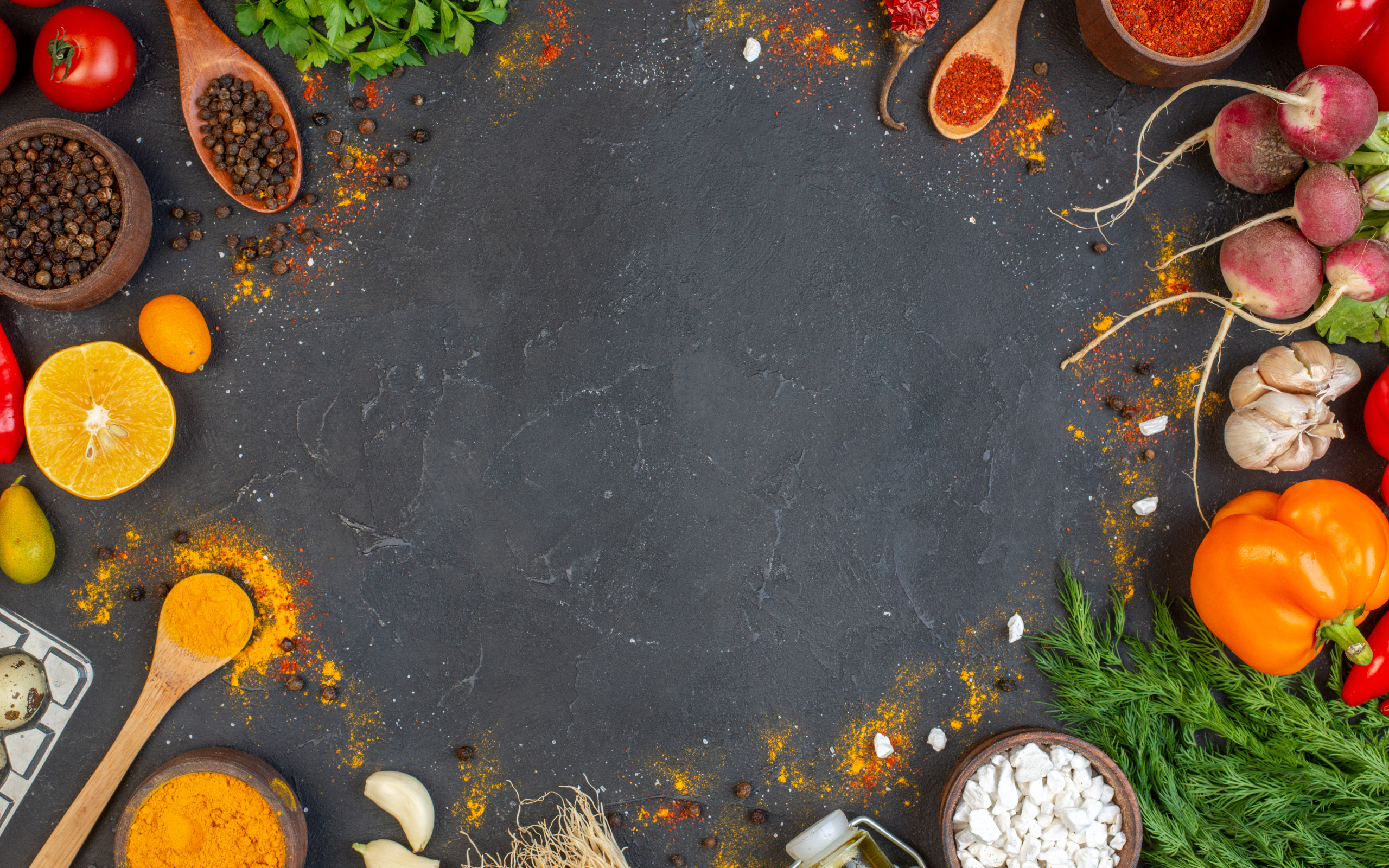 Серый фон с овощами и фруктами, шаблон