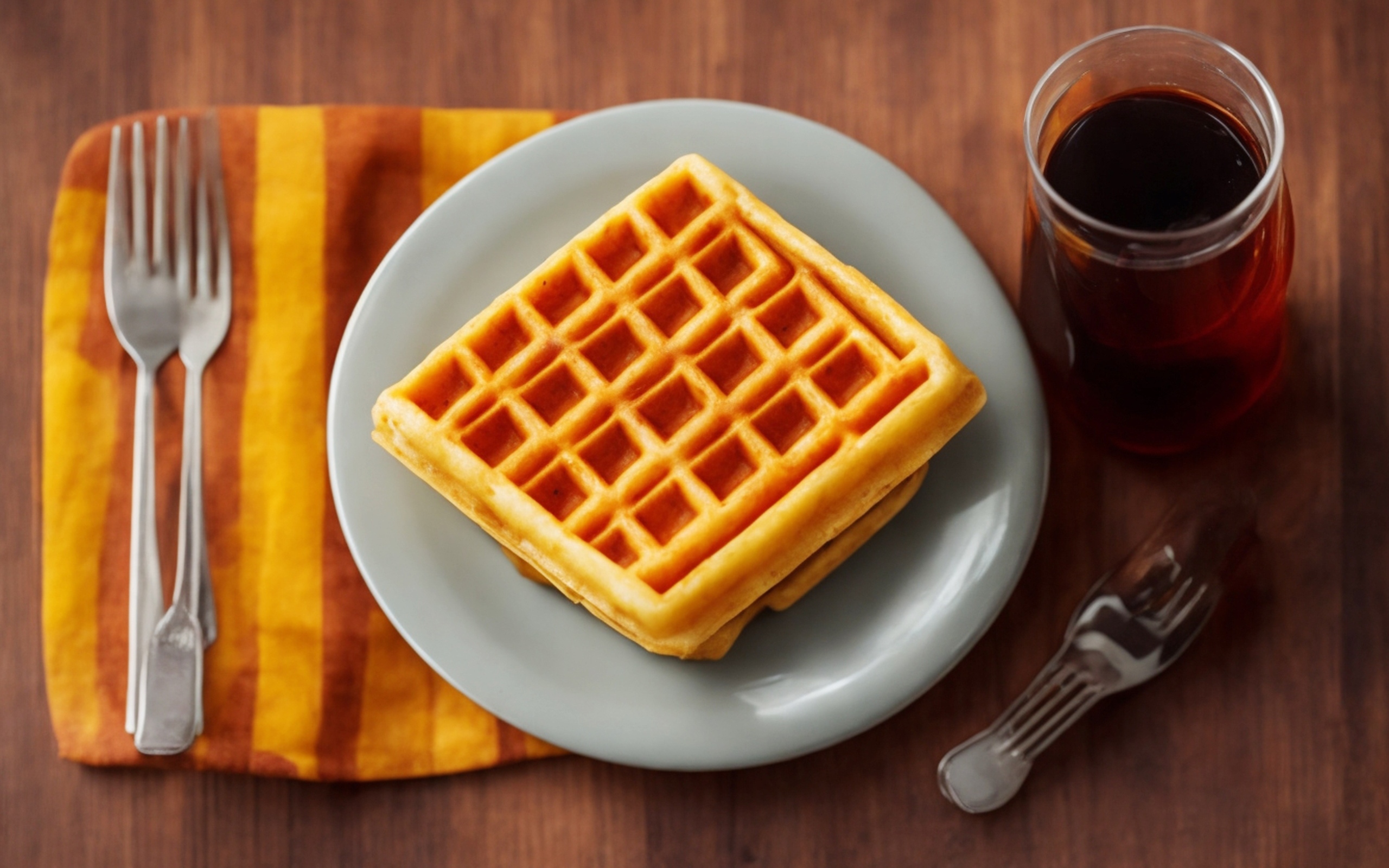 Аппетитная сладкая вафля лежит на тарелке