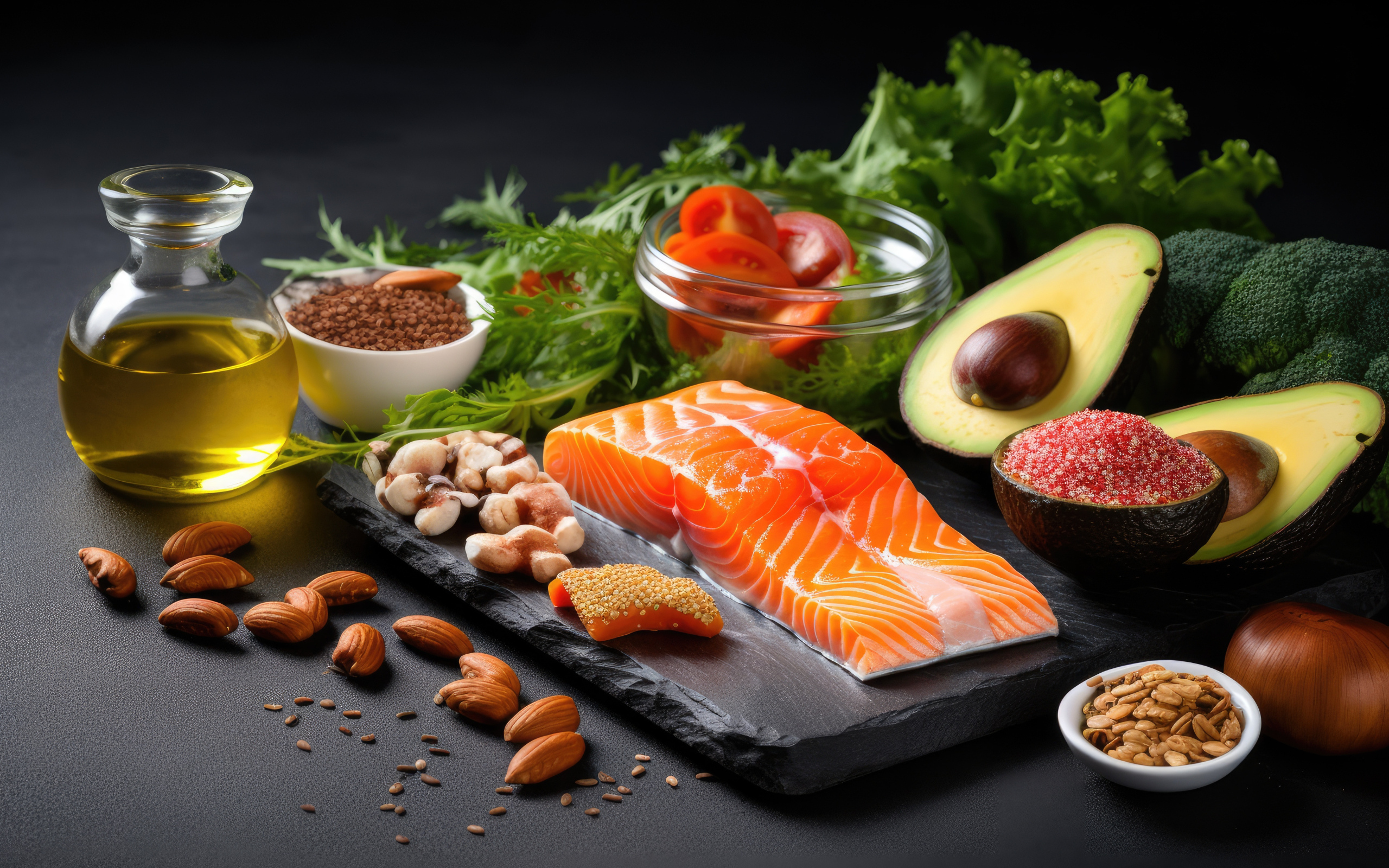 Рыба на столе с орехами и овощами