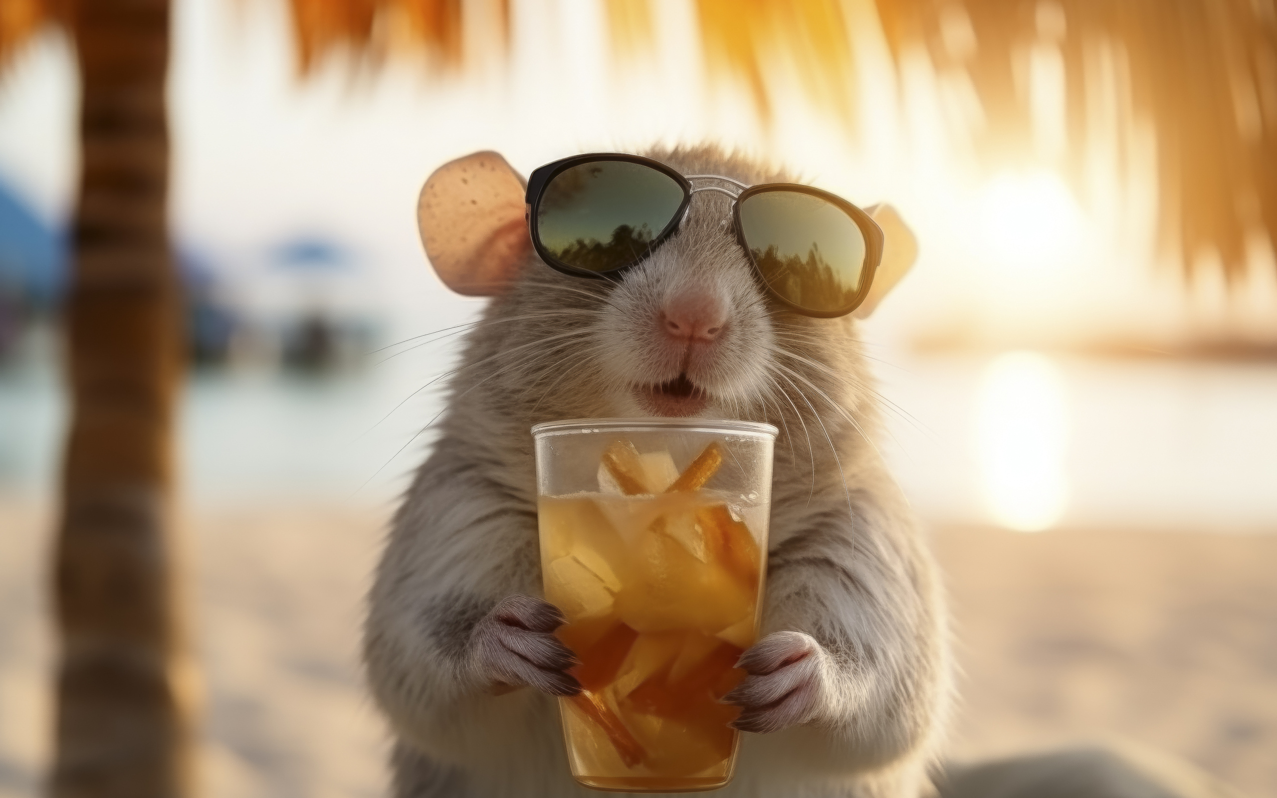 Мышонок в очках с коктейлем