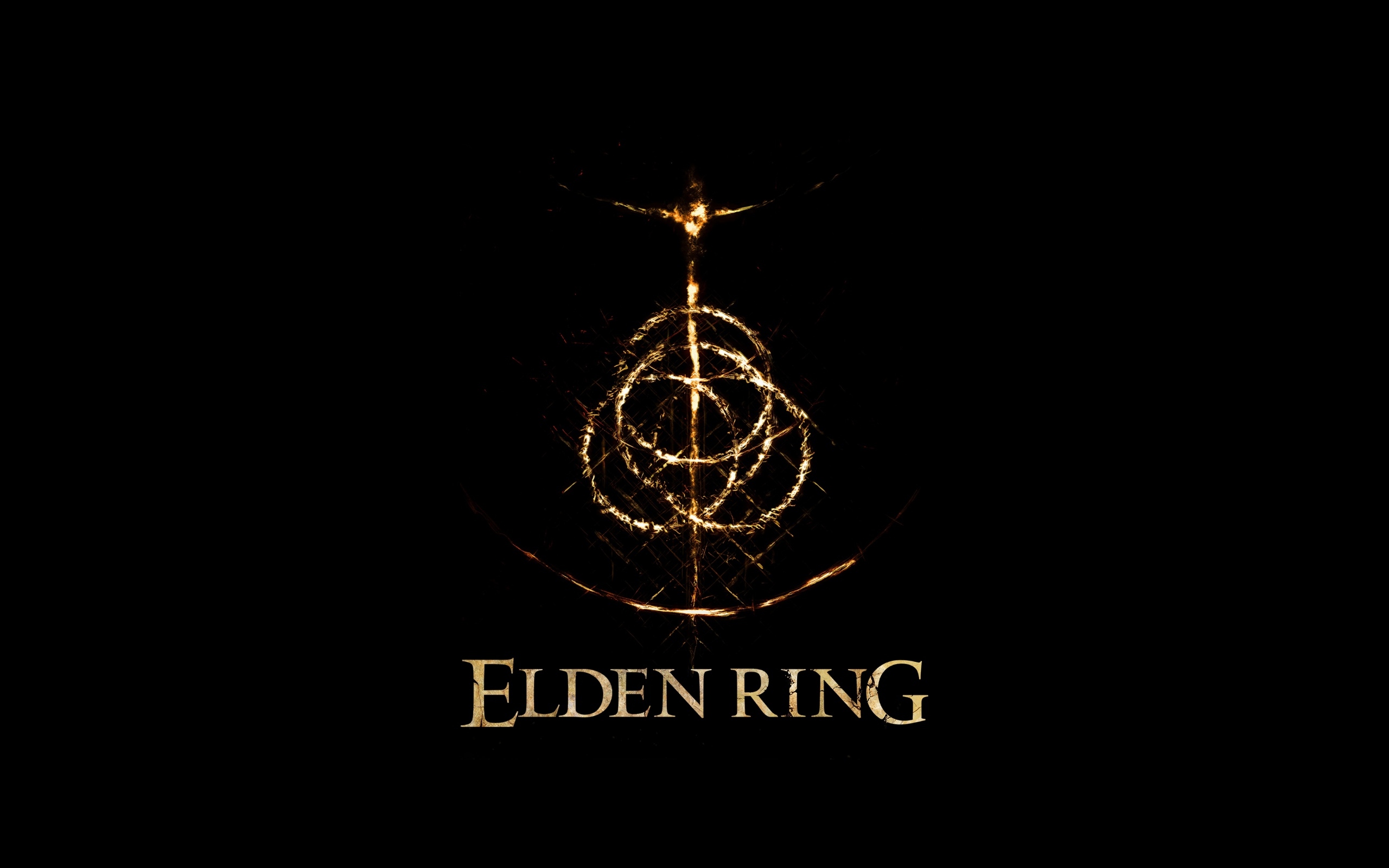Логотип компьютерной игры Elden Ring на черном фоне