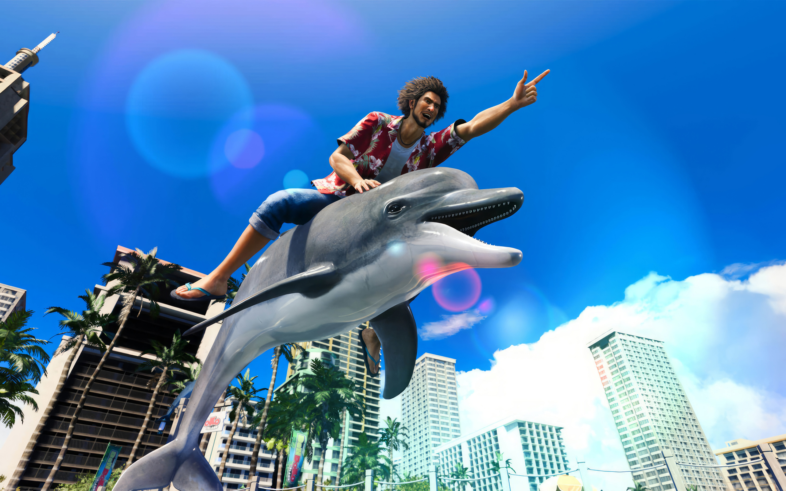 Полет на дельфине в компьютерной игре  Like a Dragon. Infinite Wealth, 2024