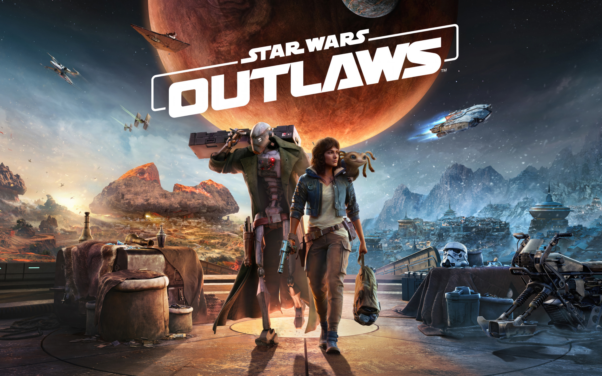 Два персонажа компьютерной игры Star Wars Outlaws, 2024