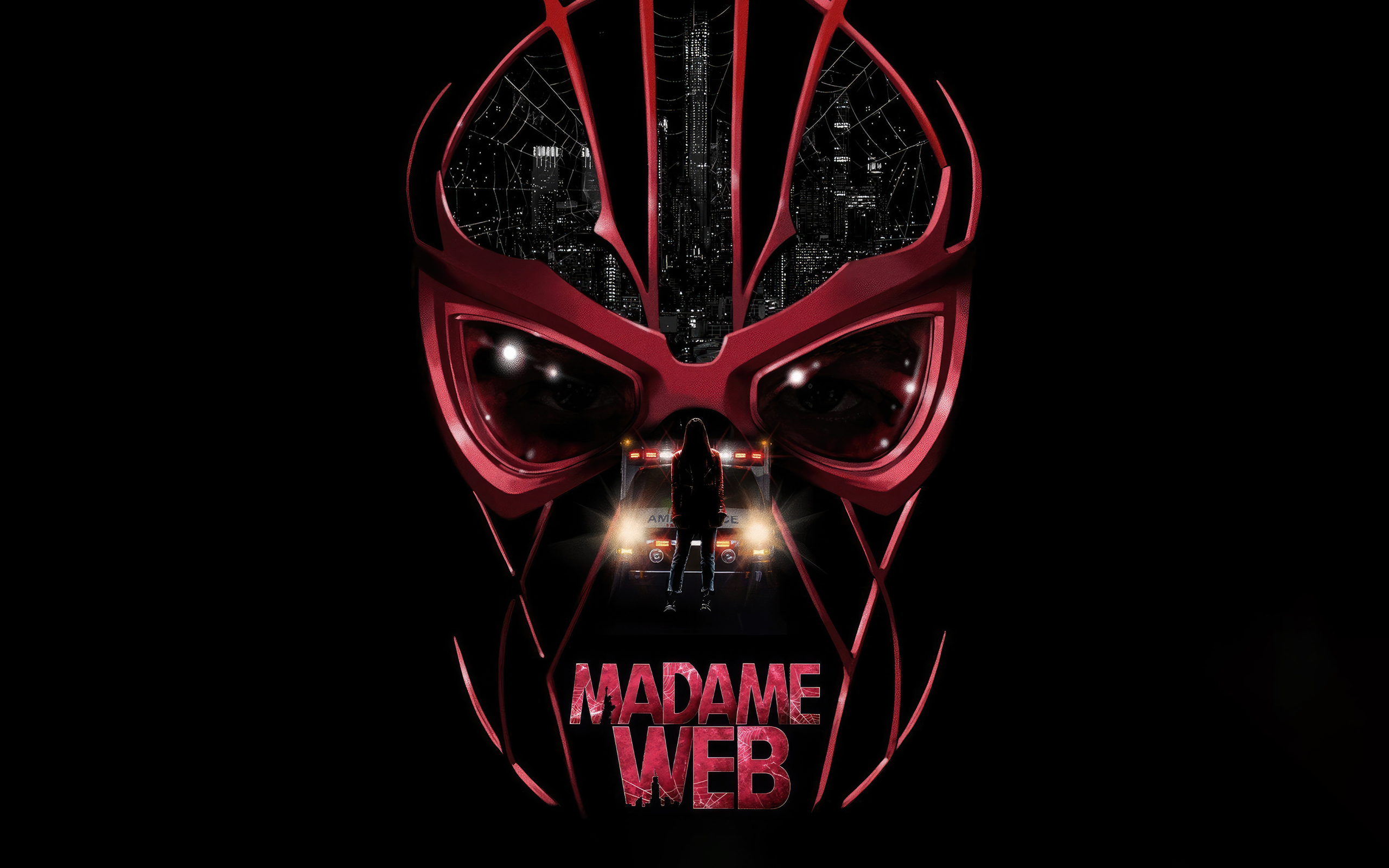 Череп на черном фоне, постер нового фильма Мадам Паутина