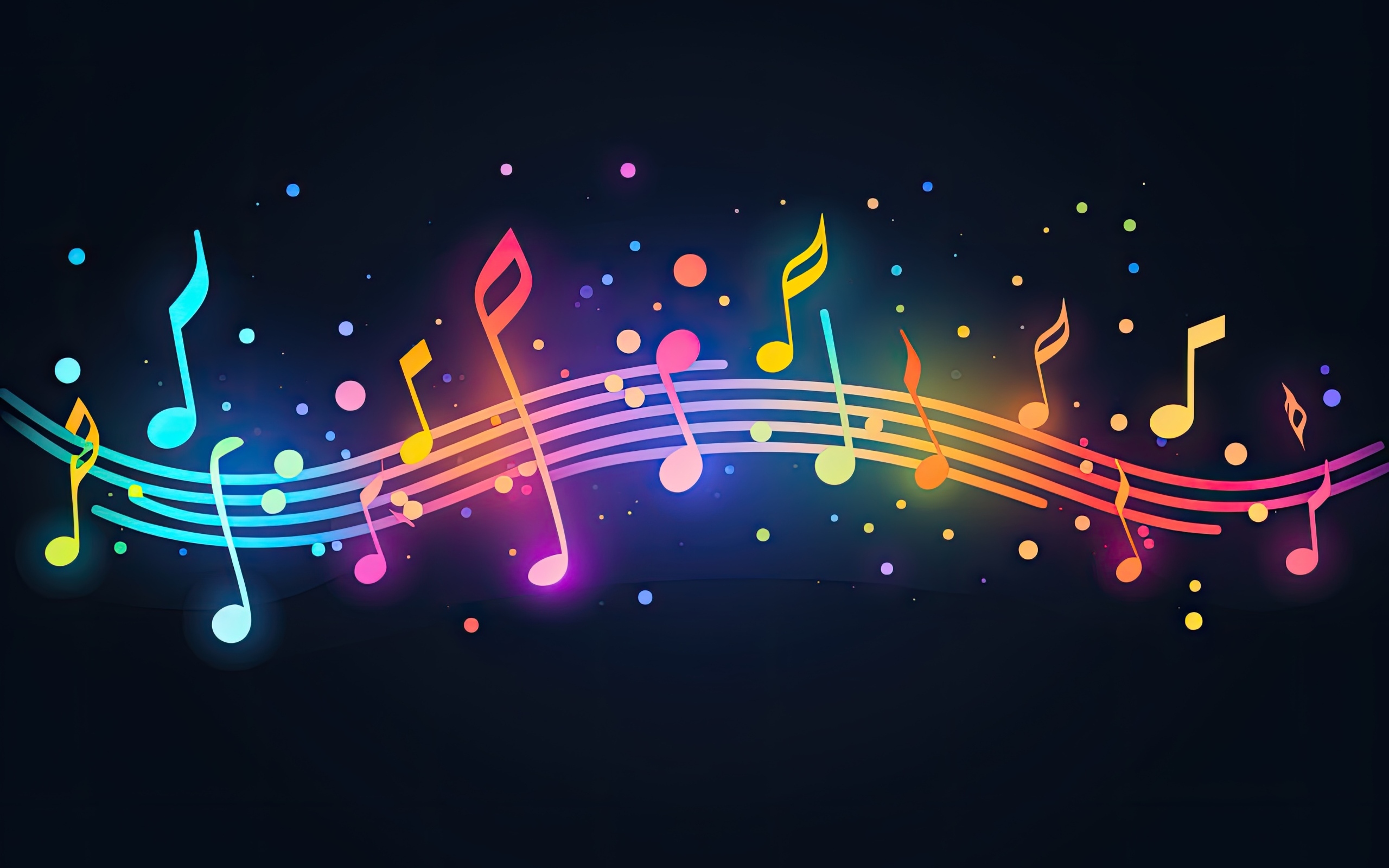 Разноцветный нотный ряд  на черном фоне