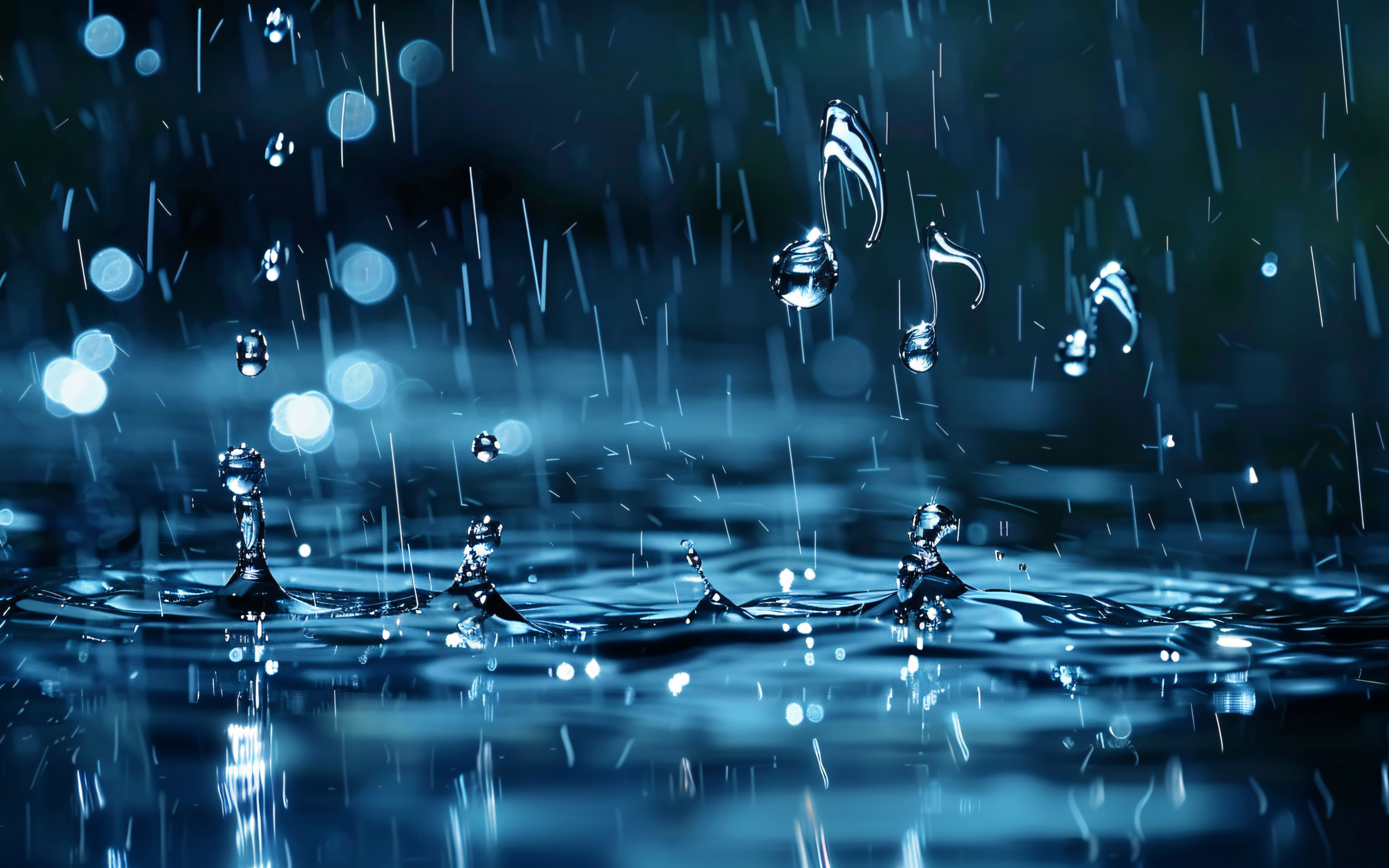 Ноты в каплях дождя в луже