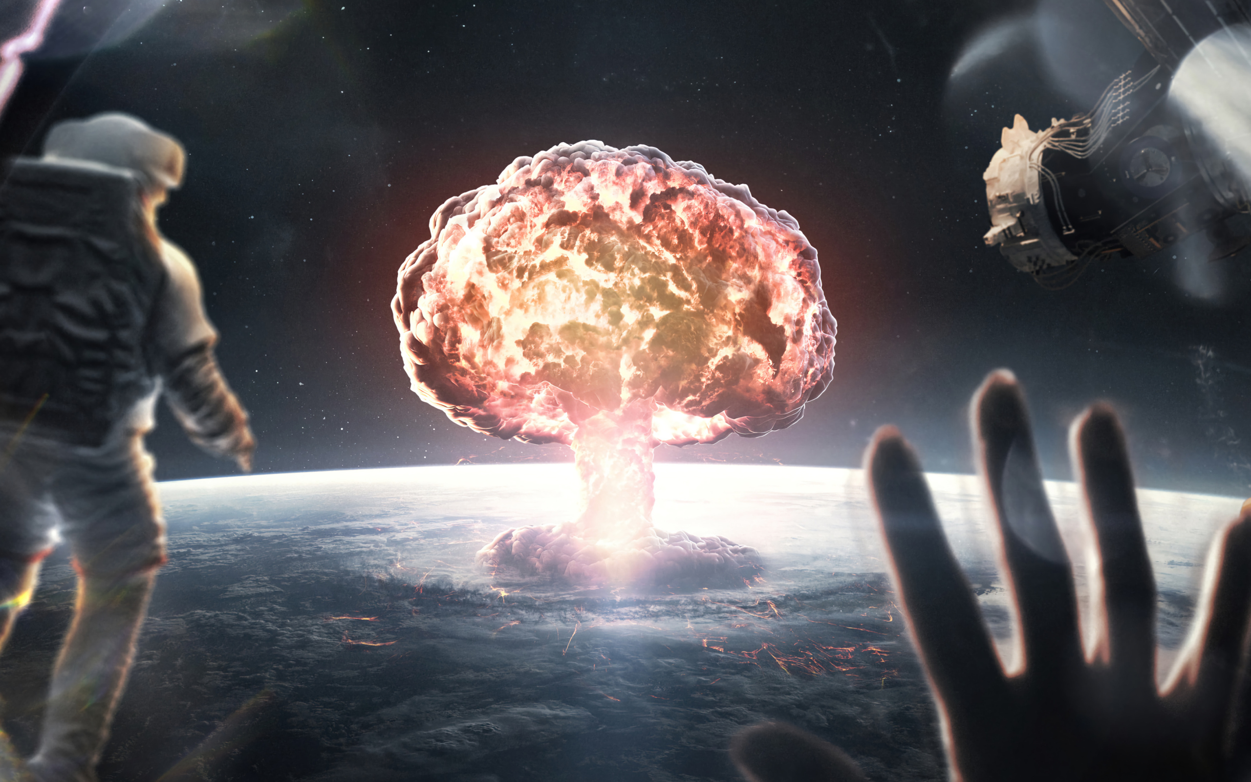 Космонавты наблюдают за взрывом в космосе 