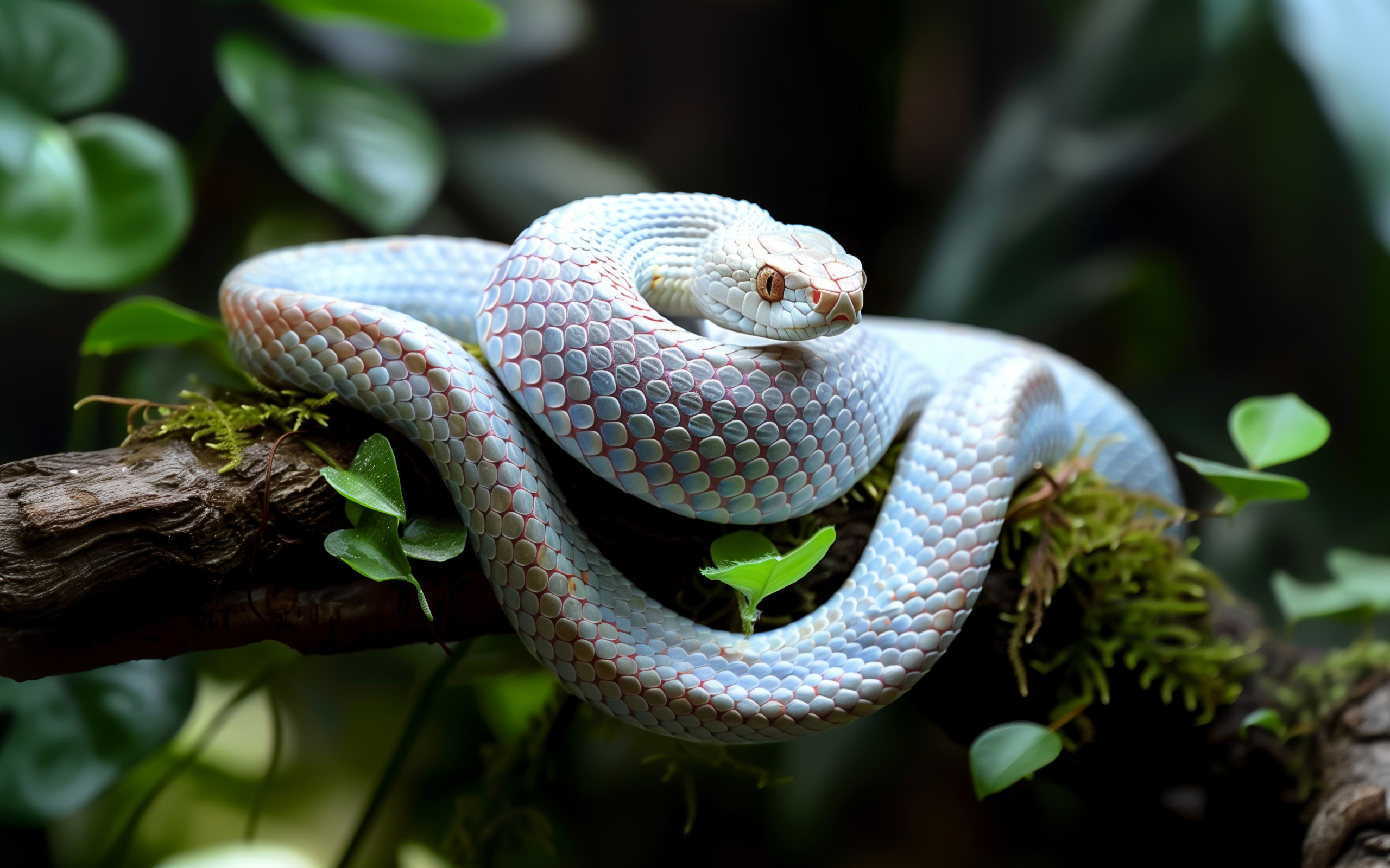 Большая голубая змея на ветке дерева