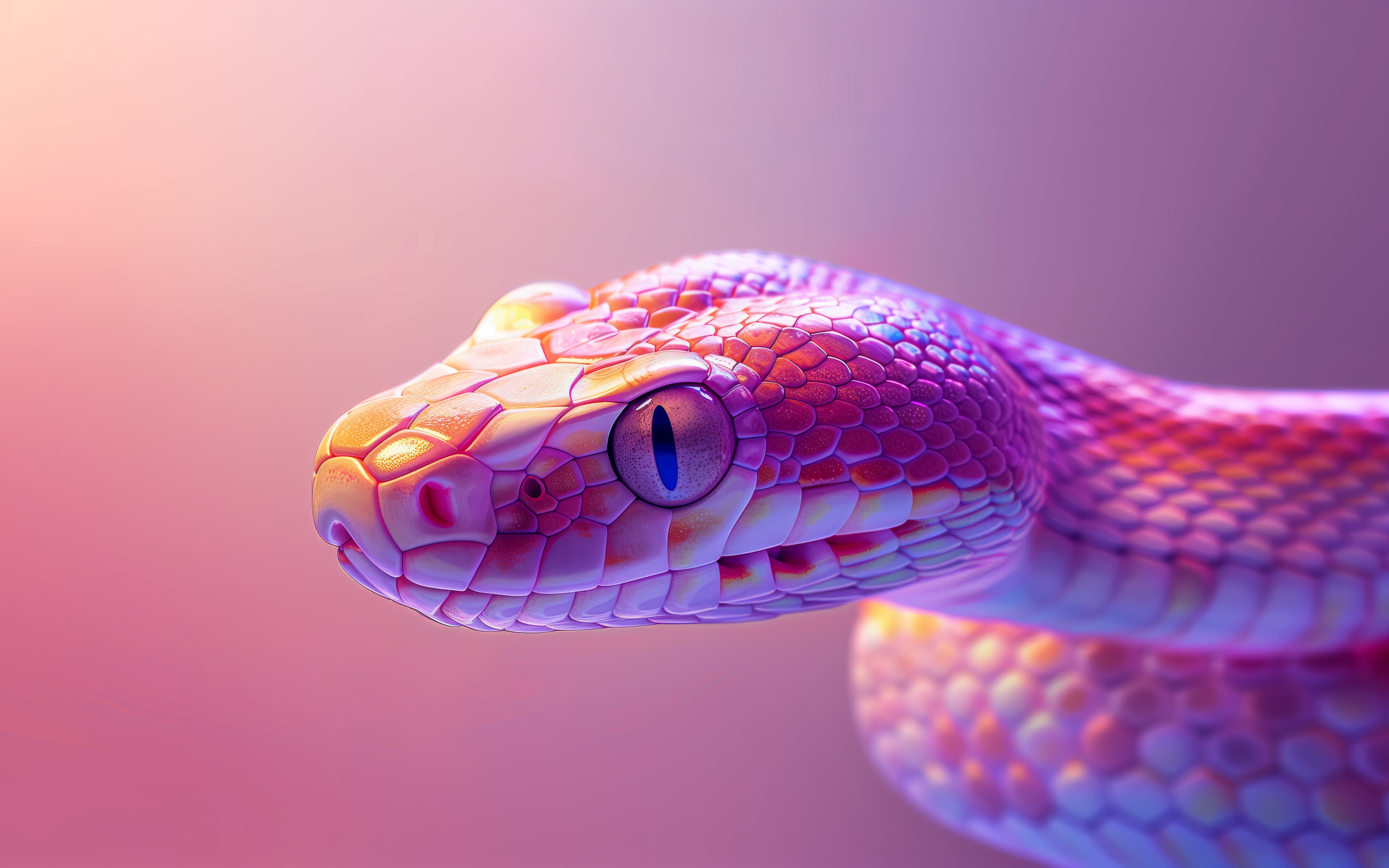 Розовая змея с большими глазами 