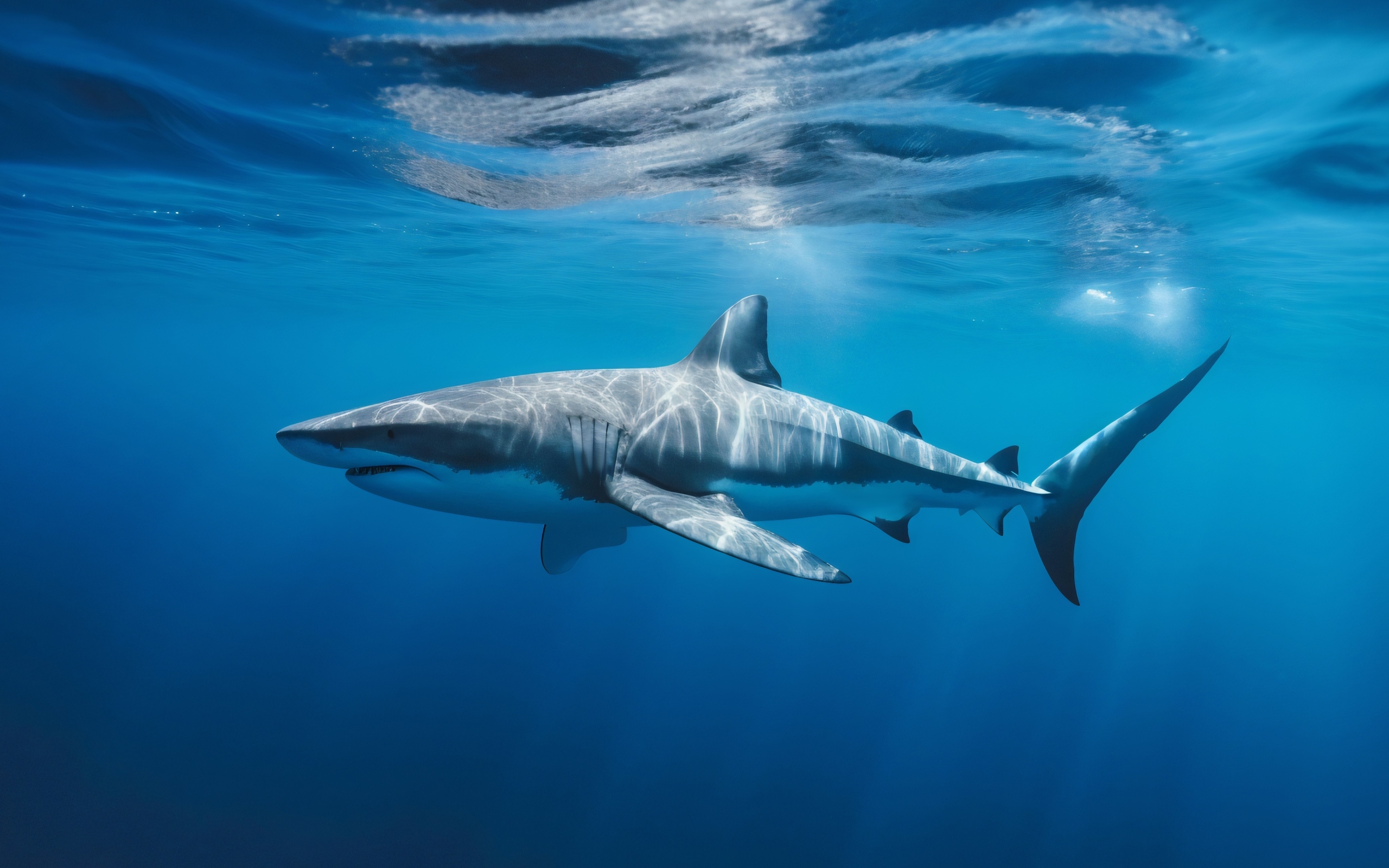 Большая акула плывет под водой