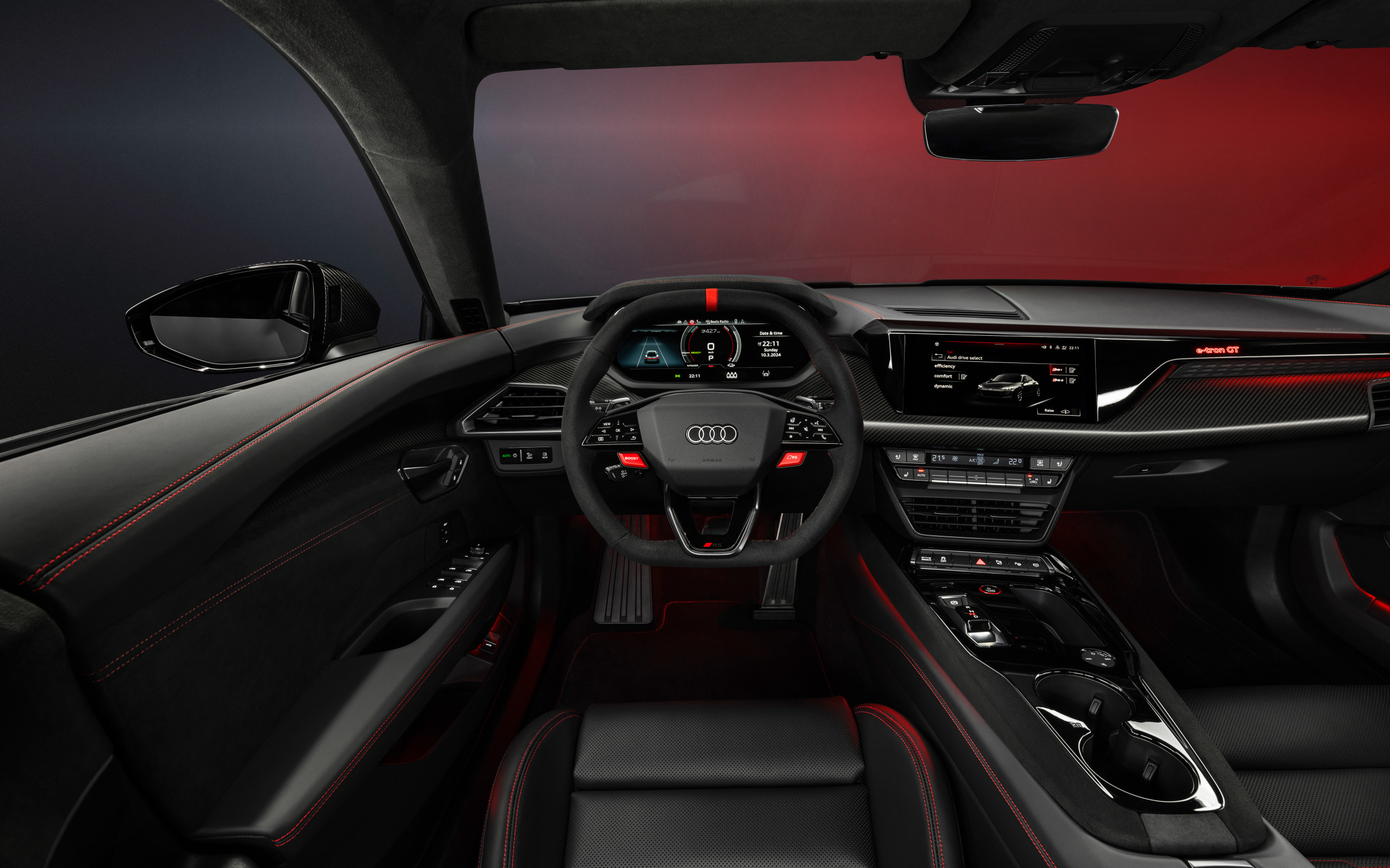 Черный кожаный салон автомобиля Audi RS e-tron GT 2024 года