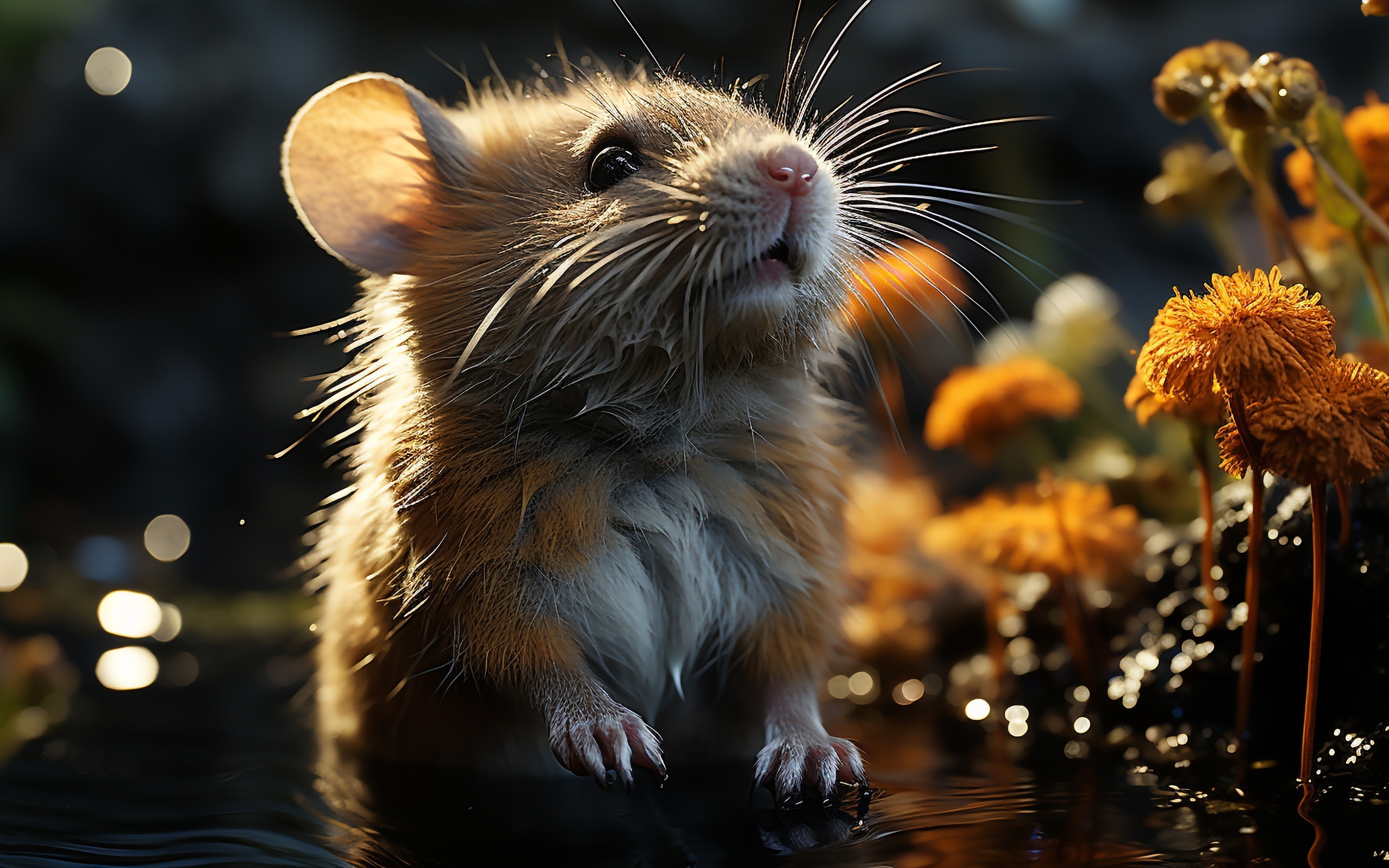 Маленький мышонок в мокрой траве