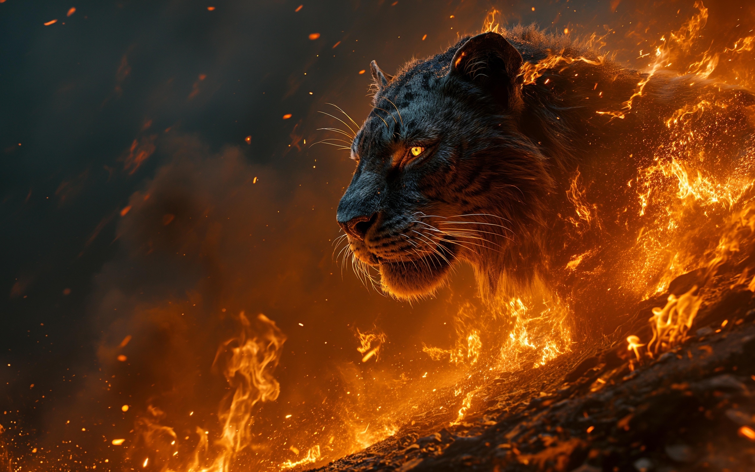 Огненный тигр в раскаленной лаве 