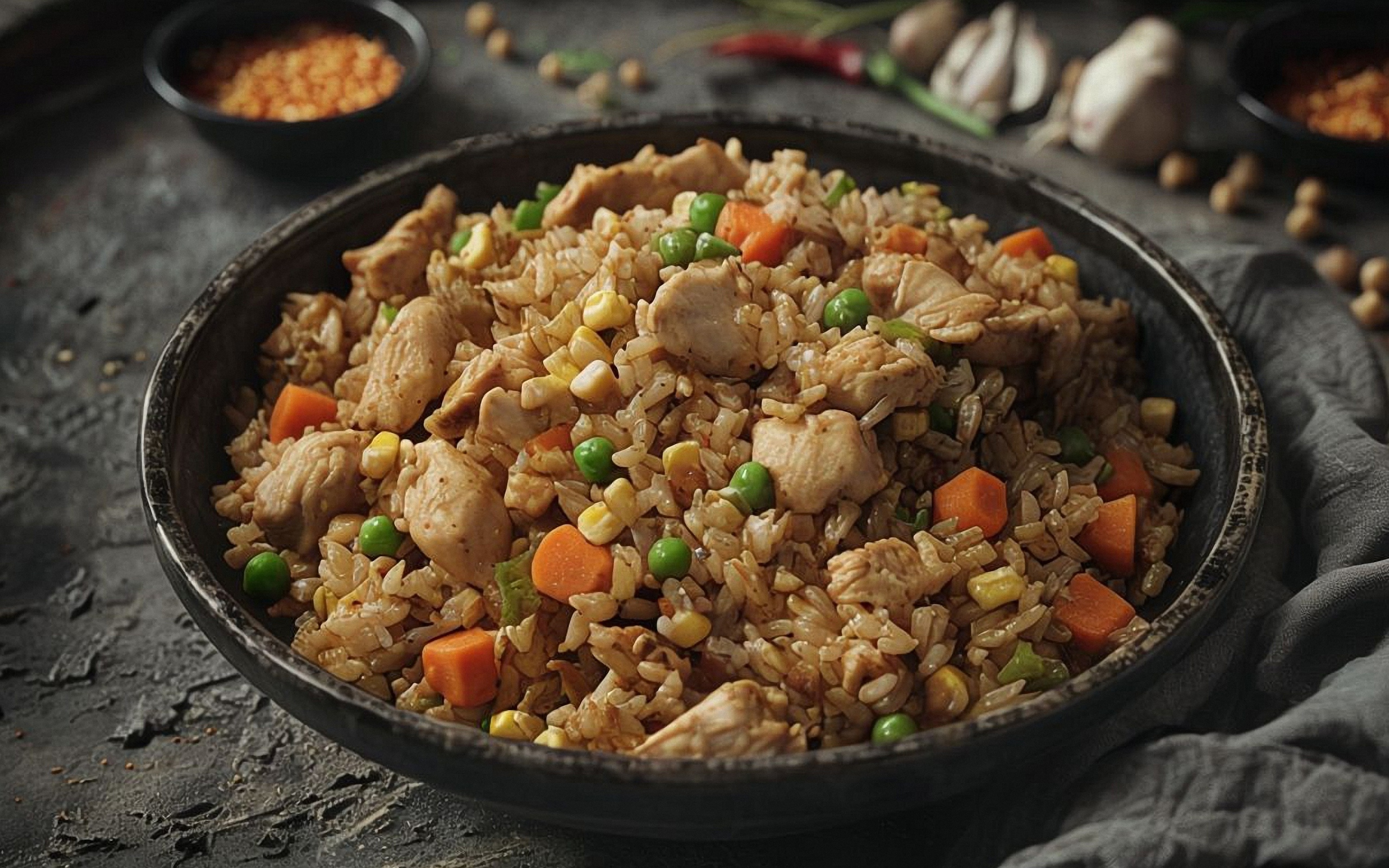 Рис с курицей в сковороде