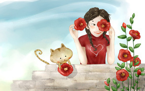 Дружеская пара с цветами