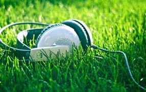 Headphones on grass