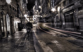 Street, night, lanterns