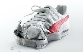 Torn white sneaker