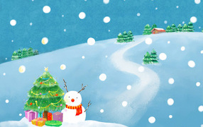 Snowman under the Christmas tree