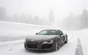 Audi at the snow-covered road