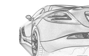 Mercedes SLR - рисунок карандашом
