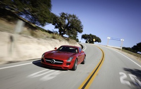 Red Mercedes on the road