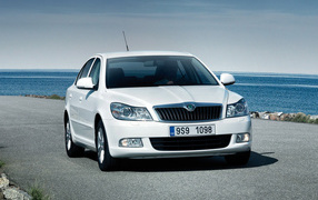 Шкода Октавия двигаясь вдоль воды