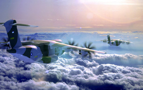 Aircraft above the clouds