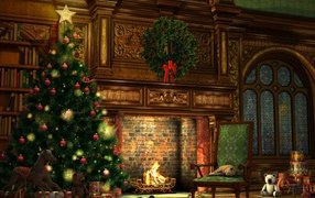 Рождественская елка у камина