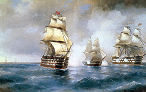 Айвазовский, Бриг «Меркурий», атакованный двумя турецкими кораблями, 1892