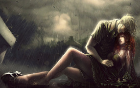 Влюбленная пара под дождем