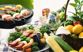 Barbecue meat with vegetables