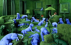 Зеленая комната с собаками