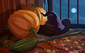Pumpkins and broom
