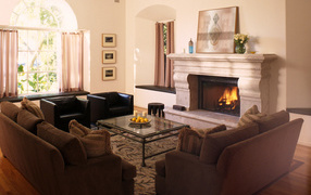 Interior of a room at a fireplace